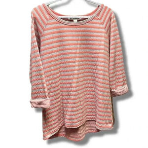 Life Worx by Gloria Vanderbilt Women's Striped Long Sleeve Top Coral/Gray Size L
